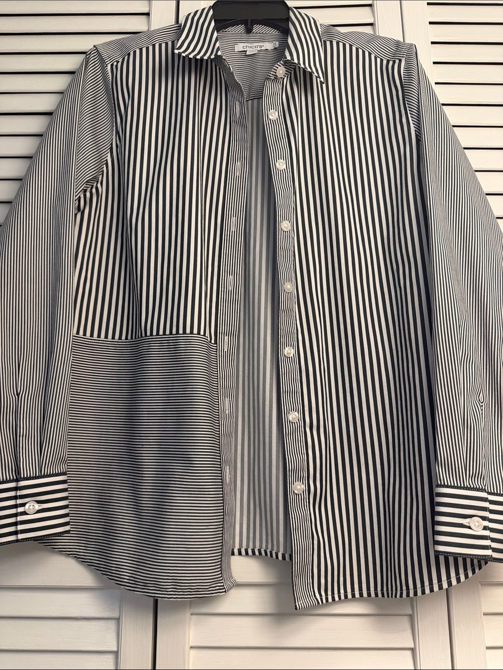 Chico's Black and White Mixed-Stripe Button-Up Shirt